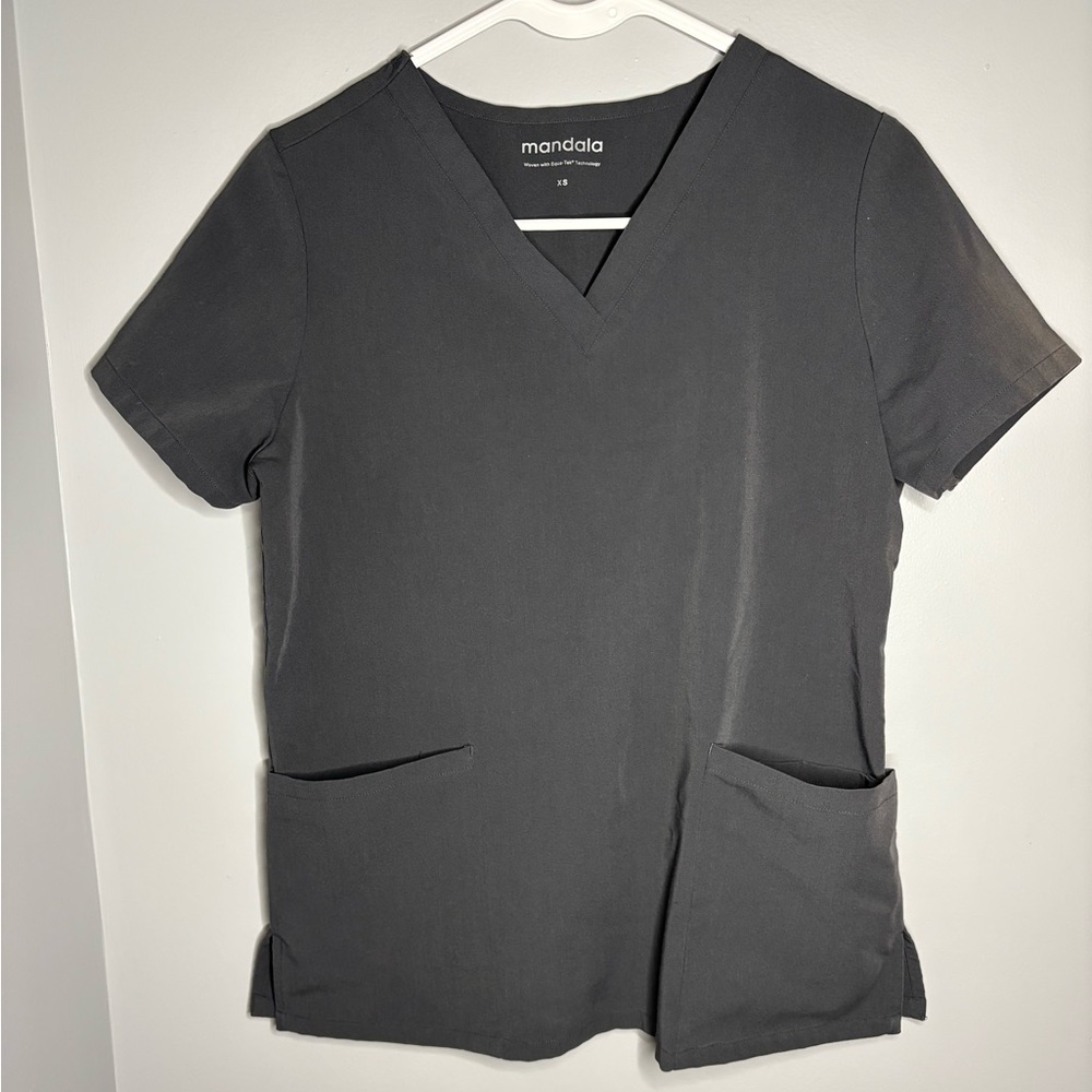 Grey Mandala V-neck scrub top
